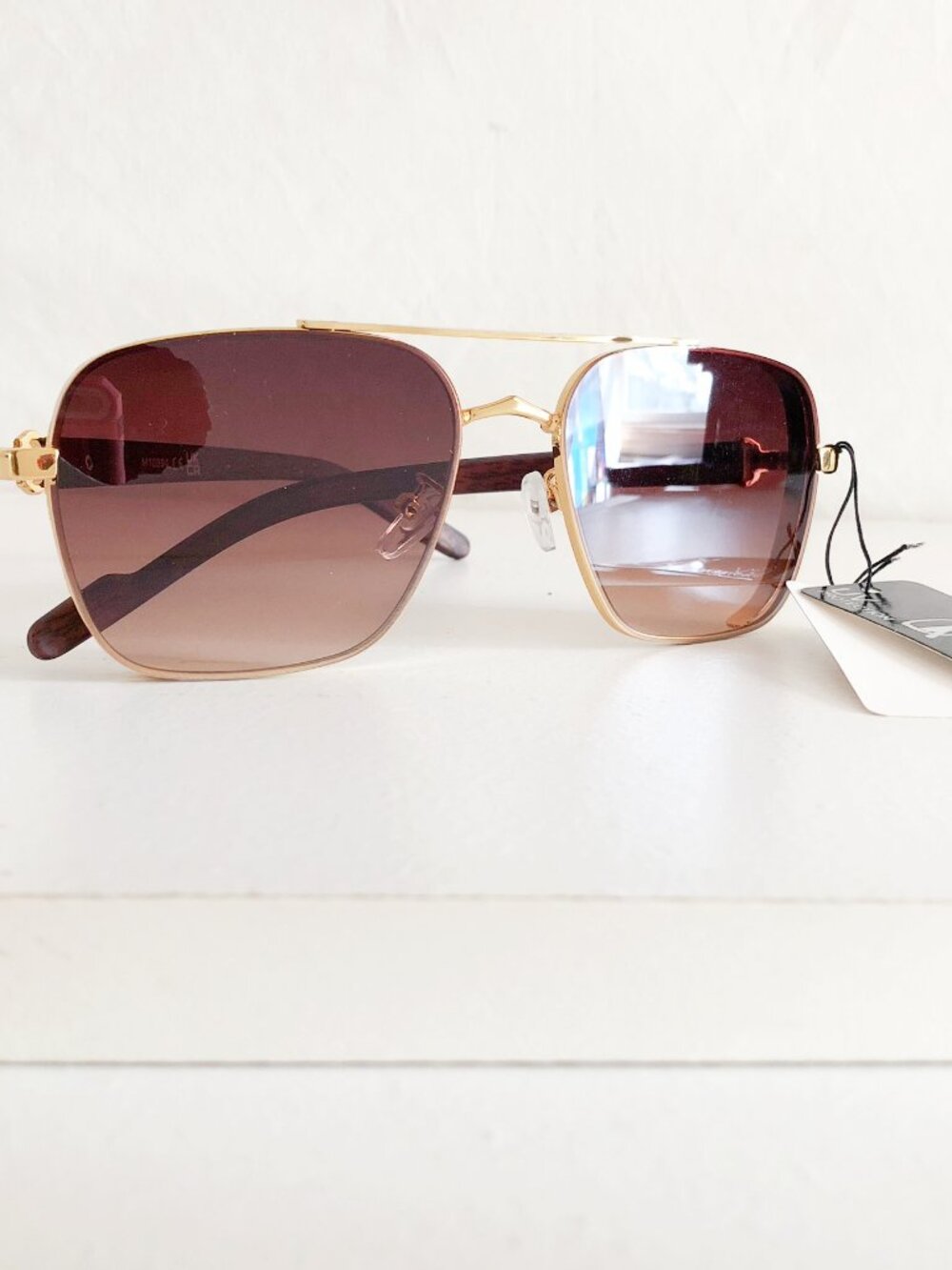 Gold Square Aviator Sunglasses Brown Gradient Lens